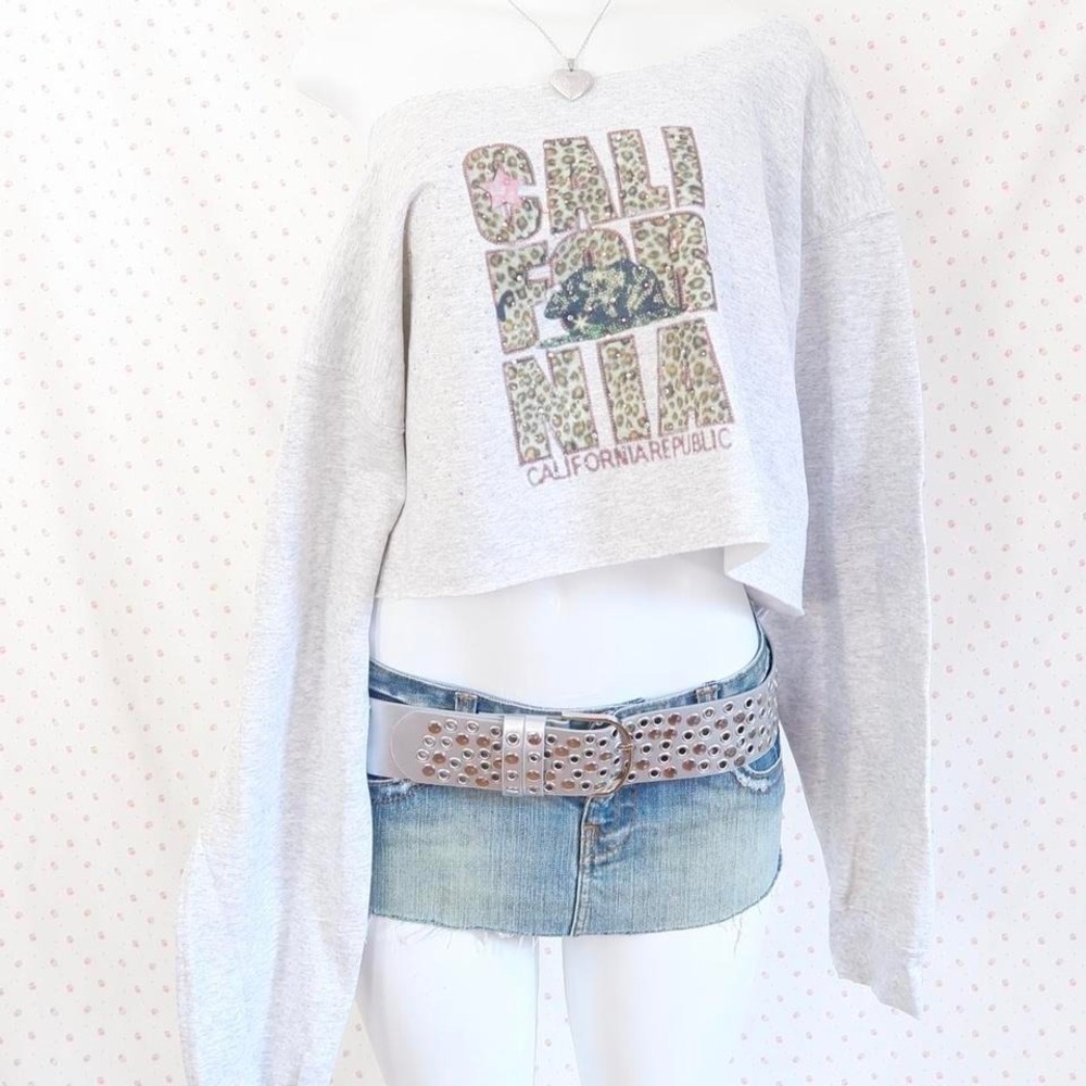 california republic leopard print sweatshirt mcbling y2k off shoulder top